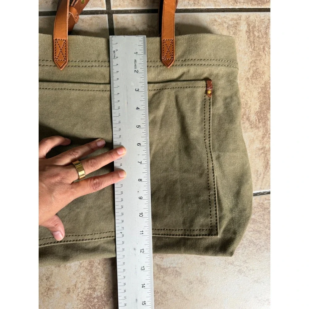 Madewell Canvas Transport Tote Army Green Leather Trim Crossbody Bag